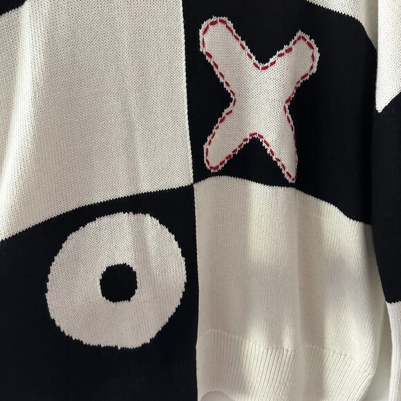 STAUD Womens Tic Tac‎ Toe Sweater Black White Pullover Wool Blend Size XL - Picture 3 of 7